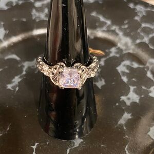 Silver-Tone Princess Cut CZ Engagement Ring  Sz7